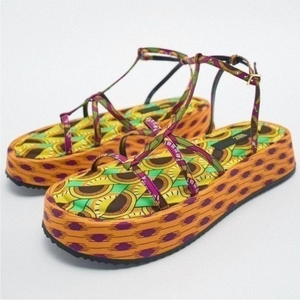 Zara Multicolor Patterned Platform Sandals (Green, Yellow, Orange, Purple)